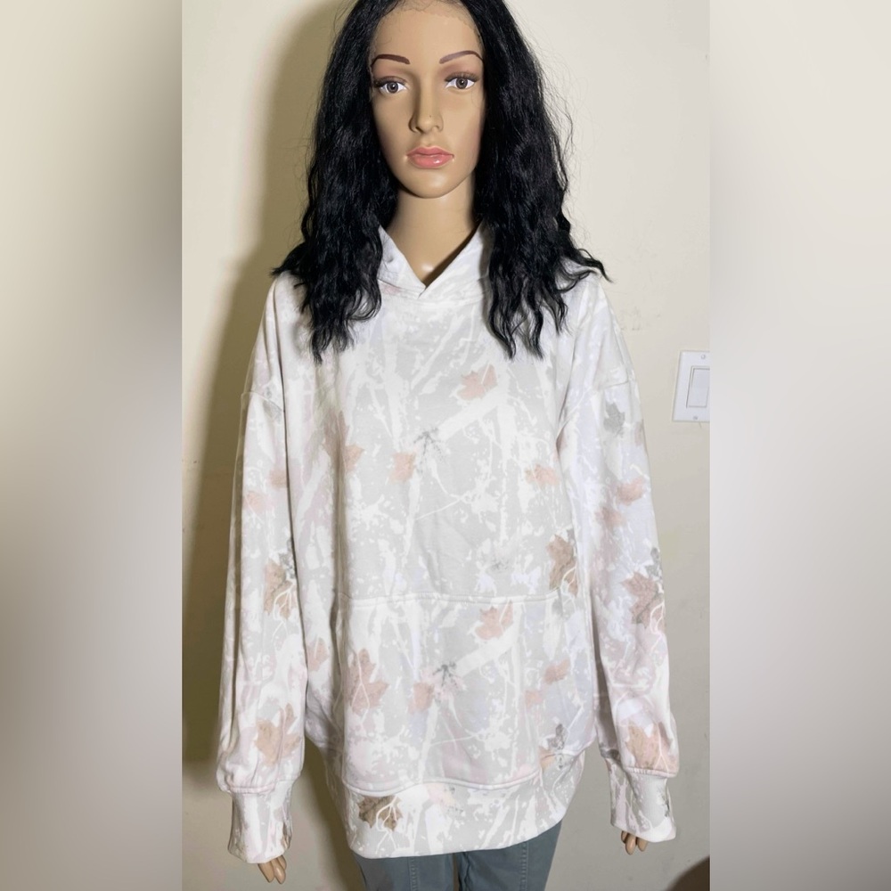 Sz S Women Camo Hoodies Maple Leaf Oversized Fleece Hooded Sweatshirt New
